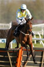 NEWBURY, ENGLAND - MARCH 06: Harry Bannister riding Millers Bank clear the last to win The BetVictor Handicap Hurdle at Newbury Racecourse on March 06, 2021 in Newbury, England. Due to the coronavirus pandemic, owners along with the paying public will not be allowed to attend the meeting. (Photo by Alan Crowhurst/Getty Images)
