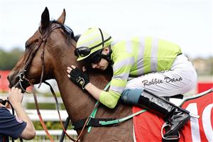 SYDNEY, AUSTRALIA - MARCH 06: Robbie Dolan on Vulpine returns to scale after winning race 6 the Fujitsu General Wenona Girl Quality during Sydney Racing at Royal Randwick Racecourse on March 06, 2021 in Sydney, Australia. (Photo by Mark Evans/Getty Images)