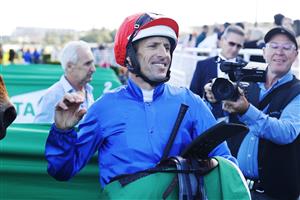 SYDNEY, AUSTRALIA - MARCH 06: Hugh Bowman on Savatiano returns to scale after winning race 8 the Heineken Canterbury Stakes from Regan Bayliss on Mizzy during Sydney Racing at Royal Randwick Racecourse on March 06, 2021 in Sydney, Australia. (Photo by Mark Evans/Getty Images)