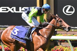 MELBOURNE, AUSTRALIA - MARCH 06: Jamie Mott riding La Rocque to win Race 1, The Tbv Thoroughbred Breeders Stakes, during Melbourne Racing at Flemington Racecourse on March 06, 2021 in Melbourne, Australia. (Photo by Vince Caligiuri/Getty Images)