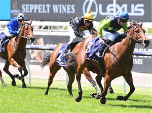 MELBOURNE, AUSTRALIA - MARCH 06: Jamie Mott riding La Rocque to win Race 1, The Tbv Thoroughbred Breeders Stakes, during Melbourne Racing at Flemington Racecourse on March 06, 2021 in Melbourne, Australia. (Photo by Vince Caligiuri/Getty Images)