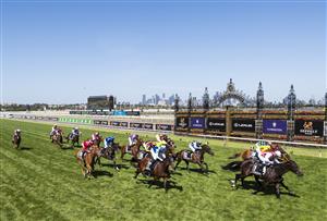 MELBOURNE, AUSTRALIA - MARCH 06: Luke Currie riding Zoutori defeating Brad Parnham riding Indian Pacific in race 6, the Seppelt Wines Newmarket Handicap, during Melbourne Racing at Flemington Racecourse on March 06, 2021 in Melbourne, Australia. (Photo by Vince Caligiuri/Getty Images)