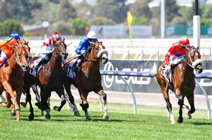 MELBOURNE, AUSTRALIA - MARCH 06: Luke Nolen riding Lightsaber winning Race 4, the Mss Security Sires Produce Stakes during Melbourne Racing at Flemington Racecourse on March 06, 2021. (Getty)