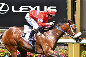MELBOURNE, AUSTRALIA - MARCH 06: Luke Nolen riding Lightsaber winning Race 4, the Mss Security Sires Produce Stakes during Melbourne Racing at Flemington Racecourse on March 06, 2021. (Getty)