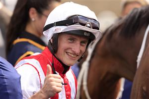 SYDNEY, AUSTRALIA - MARCH 13: Tom Marquand on Toffee Tongue returns to scale after winning race 4 the Bisley Workwear Sky High Stakes during Sydney Racing at Rosehill Gardens on March 13, 2021 in Sydney, Australia. (Photo by Mark Evans/Getty Images)