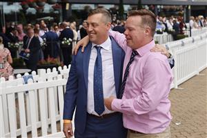 SYDNEY, AUSTRALIA - MARCH 13: Tony Gollan (L) looks on after winning the Coolmore Classic with Krone during Sydney Racing at Rosehill Gardens on March 13, 2021 in Sydney, Australia. (Photo by Mark Evans/Getty Images)