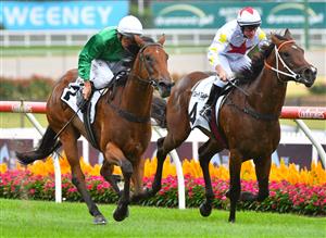 MELBOURNE, AUSTRALIA - MARCH 13: Damien Oliver riding Scorched Earth winning Race 2, the Charter Keck Cramer Valley Pearl, during Melbourne Racing All-Star Mile Day at Moonee Valley Racecourse on March 13, 2021 in Melbourne, Australia. (Photo by Vince Caligiuri/Getty Images)