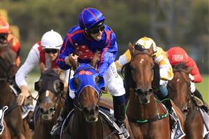 SYDNEY, AUSTRALIA - MARCH 13: Tim Clark on Krone wins race 7 the Coolmore Classic during Sydney Racing at Rosehill Gardens on March 13, 2021 in Sydney, Australia. (Photo by Mark Evans/Getty Images)