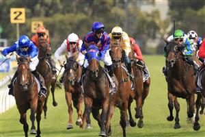 SYDNEY, AUSTRALIA - MARCH 13: Tim Clark on Krone wins race 7 the Coolmore Classic during Sydney Racing at Rosehill Gardens on March 13, 2021 in Sydney, Australia. (Photo by Mark Evans/Getty Images)