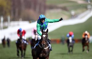CHELTENHAM, ENGLAND - MARCH 16: Appreciate It ridden by Paul Townend celebrate winning the Sky Bet Supreme Novices' Hurdle during day one of the Cheltenham Festival at Cheltenham Racecourse, on March 16, 2021 in Cheltenham, England. Sporting venues around the UK remain under strict restrictions due to the Coronavirus Pandemic as Government social distancing laws prohibit spectators inside venues resulting in events being held behind closed doors. (Photo by Tim Goode - Pool/Getty Images)
