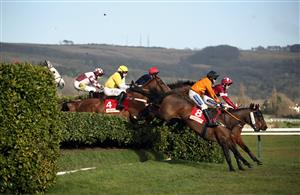 CHELTENHAM, ENGLAND - MARCH 17: Runners and riders during the Glenfarclas Chase on day two of the Cheltenham Festival at Cheltenham Racecourse, on March 17, 2021 in Cheltenham, England. Sporting venues around the UK remain under strict restrictions due to the Coronavirus Pandemic as Government social distancing laws prohibit spectators inside venues resulting in events being held behind closed doors. (Photo by Tim Goode - Pool/Getty Images)