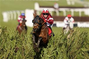 CHELTENHAM, ENGLAND - MARCH 17: Keith Donoghue riding Tiger Roll clear the last to win The Glenfarclas Chase at Cheltenham Racecourse on March 17, 2021 in Cheltenham, England. Sporting venues around the UK remain under strict restrictions due to the Coronavirus Pandemic as Government social distancing laws prohibit spectators inside venues resulting in events being held behind closed doors. (Photo by Alan Crowhurst/Getty Images)