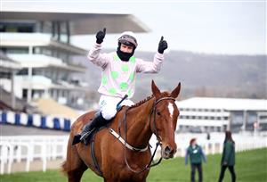 CHELTENHAM, ENGLAND - MARCH 17: Monkfish ridden by Paul Townend after winning the Brown Advisory Novices' Chase on day two of the Cheltenham Festival at Cheltenham Racecourse on March 17, 2021 in Cheltenham, England. Sporting venues around the UK remain under strict restrictions due to the Coronavirus Pandemic as Government social distancing laws prohibit spectators inside venues resulting in events being held behind closed doors. (Photo by Tim Goode - Pool/Getty Images)