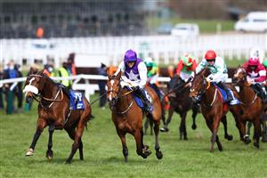 CHELTENHAM, ENGLAND - MARCH 18: Bryan Cooper riding Mrs Milner to win the Pertemps Network Final Handicap Hurdle during Day Three of the Cheltenham Festival 2021 at Cheltenham Racecourse on March 18, 2021 in Cheltenham, England. Sporting venues around the UK remain under strict restrictions due to the Coronavirus Pandemic as Government social distancing laws prohibit spectators inside venues resulting in events being held behind closed doors. (Photo by Michael Steele/Getty Images)