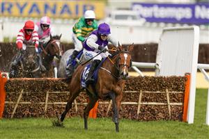 CHELTENHAM, ENGLAND - MARCH 18: Bryan Cooper riding Mrs Milner clear the last to win The Pertemps Network Final Handicap Hurdle at Cheltenham Racecourse on March 18, 2021 in Cheltenham, England. Sporting venues around the UK remain under strict restrictions due to the Coronavirus Pandemic as Government social distancing laws prohibit spectators inside venues resulting in events being held behind closed doors. (Photo by Alan Crowhurst/Getty Images)