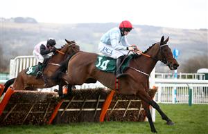 CHELTENHAM, ENGLAND - MARCH 18: Telmesomethinggirl ridden by Rachael Blackmore goes on to win The Parnell Properties Mares' Novices' Hurdle during day three of the Cheltenham Festival at Cheltenham Racecourse on March 18, 2021 in Cheltenham, England. Sporting venues around the UK remain under strict restrictions due to the Coronavirus Pandemic as Government social distancing laws prohibit spectators inside venues resulting in events being held behind closed doors. (Photo by Tim Goode-Pool/Getty Images)