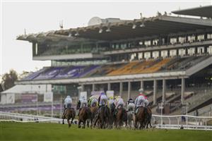 CHELTENHAM, ENGLAND - MARCH 18: A general view as runners make their way up the straight during The Parnell Properties Mares' Novices' Hurdle at Cheltenham Racecourse on March 18, 2021 in Cheltenham, England. Sporting venues around the UK remain under strict restrictions due to the Coronavirus Pandemic as Government social distancing laws prohibit spectators inside venues resulting in events being held behind closed doors. (Photo by Alan Crowhurst/Getty Images)