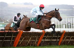 CHELTENHAM, ENGLAND - MARCH 18: Telmesomethinggirl ridden by Rachael Blackmore goes on to win The Parnell Properties Mares' Novices' Hurdle during day three of the Cheltenham Festival at Cheltenham Racecourse on March 18, 2021 in Cheltenham, England. Sporting venues around the UK remain under strict restrictions due to the Coronavirus Pandemic as Government social distancing laws prohibit spectators inside venues resulting in events being held behind closed doors. (Photo by Tim Goode-Pool/Getty Images)