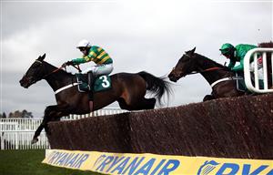 CHELTENHAM, ENGLAND - MARCH 18: Chantry House ridden by Nico de Boinville on their way to winning the Marsh Novices' Chase on day three of the Cheltenham Festival at Cheltenham Racecourse on March 18, 2021 in Cheltenham, England. Sporting venues around the UK remain under strict restrictions due to the Coronavirus Pandemic as Government social distancing laws prohibit spectators inside venues resulting in events being held behind closed doors. (Photo by Tim Goode-Pool/Getty Images)