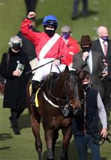 CHELTENHAM, ENGLAND - MARCH 18: Allaho ridden by Rachael Blackmore reacts after winning the Ryanair Chase on day three of the Cheltenham Festival at Cheltenham Racecourse on March 18, 2021 in Cheltenham, England. Sporting venues around the UK remain under strict restrictions due to the Coronavirus Pandemic as Government social distancing laws prohibit spectators inside venues resulting in events being held behind closed doors. (Photo by Tim Goode-Pool/Getty Images)