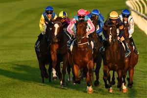 MELBOURNE, AUSTRALIA - MARCH 19: Damien Thornton riding War Correspondent (R) before winning Race 2, the Sun Stud Emma Boling Plate, during Melbourne Racing at Moonee Valley Racecourse on March 19, 2021 in Melbourne, Australia. (Photo by Vince Caligiuri/Getty Images)