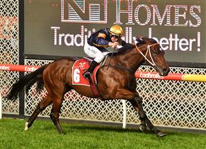 MELBOURNE, AUSTRALIA - MARCH 19: William Pike riding Masked Crusader winning Race 7, the Keogh Homes William Reid Stakes, during Melbourne Racing at Moonee Valley Racecourse on March 19, 2021 in Melbourne, Australia. (Photo by Vince Caligiuri/Getty Images)