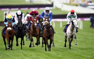 CHELTENHAM, ENGLAND - MARCH 19: Belfast Banter ridden by Kevin Sexton (centre) on their way to winning the McCoy Contractors County Handicap Hurdle on day four of the Cheltenham Festival at Cheltenham Racecourse on March 19, 2021 in Cheltenham, England. Sporting venues around the UK remain under strict restrictions due to the Coronavirus Pandemic as Government social distancing laws prohibit spectators inside venues resulting in events being held behind closed doors. (Photo by Tim Goode - Pool / Getty Images)