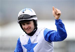 CHELTENHAM, ENGLAND - MARCH 19: Kevin Sexton after winning the McCoy Contractors County Handicap Hurdle aboard Belfast Banter on day four of the Cheltenham Festival at Cheltenham Racecourse on March 19, 2021 in Cheltenham, England. Sporting venues around the UK remain under strict restrictions due to the Coronavirus Pandemic as Government social distancing laws prohibit spectators inside venues resulting in events being held behind closed doors. (Photo by Tim Goode - Pool / Getty Images)