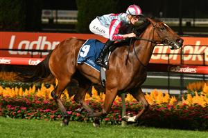 MELBOURNE, AUSTRALIA - MARCH 19: Ben Allen riding Marabi winning Race 8, the Independent Turf Services Handicap, during Melbourne Racing at Moonee Valley Racecourse on March 19, 2021 in Melbourne, Australia. (Photo by Vince Caligiuri/Getty Images)