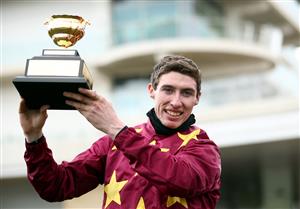 CHELTENHAM, ENGLAND - MARCH 19: Minella Indo ridden by Jack Kennedy celebrates after winning the WellChild Cheltenham Gold Cup Chase on day four of the Cheltenham Festival at Cheltenham Racecourse on March 19, 2021 in Cheltenham, England. Sporting venues around the UK remain under strict restrictions due to the Coronavirus Pandemic as Government social distancing laws prohibit spectators inside venues resulting in events being held behind closed doors. (Photo by Tim Goode - Pool/Getty Images)
