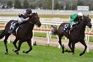 MELBOURNE, AUSTRALIA - MARCH 20: Will Price riding Flandersrain (L) winning Race 9, the Catanachs Jewellers Handicap, during Melbourne Racing at Mornington Racecourse on March 20, 2021 in Melbourne, Australia. (Photo by Vince Caligiuri/Getty Images)