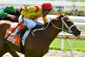 MELBOURNE, AUSTRALIA - MARCH 20: Michael Walker riding Mohican Heights winning Race 2, the Asset Painting Services Handicap, during Melbourne Racing at Mornington Racecourse on March 20, 2021 in Melbourne, Australia. (Photo by Vince Caligiuri/Getty Images)