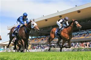 SYDNEY, AUSTRALIA - MARCH 27: Ryan Maloney on Isotope wins race 1 the Irresistible Pools & Spas Darby Munro Stakes during Golden Slipper Day at Rosehill Gardens on March 27, 2021 in Sydney, Australia. (Photo by Mark Evans/Getty Images)