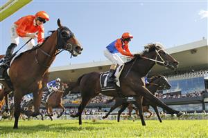 SYDNEY, AUSTRALIA - MARCH 27: Glen Boss on Think It Over wins race 6 the Agency George Ryder Stakes during Golden Slipper Day at Rosehill Gardens on March 27, 2021 in Sydney, Australia. (Photo by Mark Evans/Getty Images)