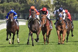 SYDNEY, AUSTRALIA - MARCH 27: Glen Boss on Think It Over 9orange/blue) wins race 6 the Agency George Ryder Stakes during Golden Slipper Day at Rosehill Gardens on March 27, 2021 in Sydney, Australia. (Photo by Mark Evans/Getty Images)