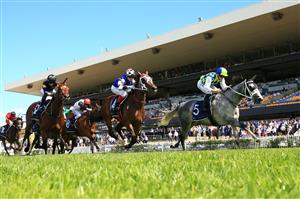 SYDNEY, AUSTRALIA - MARCH 27: James McDonald on Polly Grey wins race 3 the Roadwork Solutions Epona Stakes during Golden Slipper Day at Rosehill Gardens on March 27, 2021 in Sydney, Australia. (Photo by Mark Evans/Getty Images)