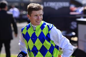 SYDNEY, AUSTRALIA - MARCH 27: James McDonald on Polly Grey looks on after winning race 3 the Roadwork Solutions Epona Stakes during Golden Slipper Day at Rosehill Gardens on March 27, 2021 in Sydney, Australia. (Photo by Mark Evans/Getty Images)