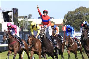 SYDNEY, AUSTRALIA - MARCH 27: James McDonald on Verry Elleegant wins race 4 the Ranvet Stakes during Golden Slipper Day at Rosehill Gardens on March 27, 2021 in Sydney, Australia. (Photo by Mark Evans/Getty Images)
