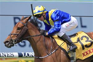 SYDNEY, AUSTRALIA - MARCH 27: Kerrin McEvoy on Favorite Moon wins race 2 the XXXX N E Manion Cup during Golden Slipper Day at Rosehill Gardens on March 27, 2021 in Sydney, Australia. (Photo by Mark Evans/Getty Images)