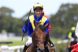 SYDNEY, AUSTRALIA - MARCH 27: Kerrin McEvoy on Favorite Moon returns to scale after winning race 2 the XXXX N E Manion Cup during Golden Slipper Day at Rosehill Gardens on March 27, 2021 in Sydney, Australia. (Photo by Mark Evans/Getty Images)