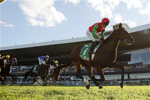 SYDNEY, AUSTRALIA - MARCH 27: Kerrin McEvoy on Seasons wins race 9 the TAB Birthday Card Stakes during Golden Slipper Day at Rosehill Gardens on March 27, 2021 in Sydney, Australia. (Photo by Mark Evans/Getty Images)