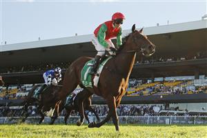 SYDNEY, AUSTRALIA - MARCH 27: Kerrin McEvoy on Seasons wins race 9 the TAB Birthday Card Stakes during Golden Slipper Day at Rosehill Gardens on March 27, 2021 in Sydney, Australia. (Photo by Mark Evans/Getty Images)
