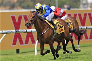 SYDNEY, AUSTRALIA - MARCH 27: Kerrin McEvoy on Favorite Moon wins race 2 the XXXX N E Manion Cup during Golden Slipper Day at Rosehill Gardens on March 27, 2021 in Sydney, Australia. (Photo by Mark Evans/Getty Images)