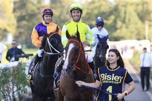 SYDNEY, AUSTRALIA - MARCH 27: Nash Rawiller on Eduardo returns to scale after winning race 8 the Bisley Workwear Galaxy during Golden Slipper Day at Rosehill Gardens on March 27, 2021 in Sydney, Australia. (Photo by Mark Evans/Getty Images)