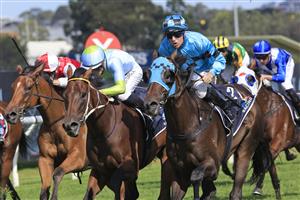 SYDNEY, AUSTRALIA - MARCH 27: Tommy Berry on Mo'unga wins the Rosehill Guineas on Mo'unga during Golden Slipper Day at Rosehill Gardens on March 27, 2021 in Sydney, Australia. (Getty)