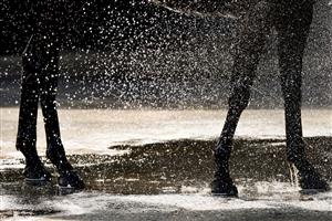 WARWICK, ENGLAND - MARCH 30: A runner is hosed down after finishing in the first race of the day at Warwick Racecourse on March 30, 2021 in Warwick, England. Sporting venues around the UK remain under restrictions due to the Coronavirus Pandemic. Only owners are allowed to attend the meeting but the public must wait until further restrictions are lifted. (Photo by Alan Crowhurst/Getty Images)