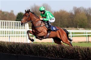 SOUTHWELL, ENGLAND - MARCH 31: Storming Carlos ridden by Robert Dunne during the Download The At The Races App Novices' Hurdle at Southwell Racecourse on March 31, 2021 in Southwell, England. (Photo by Mike Egerton-Pool/Getty Images)