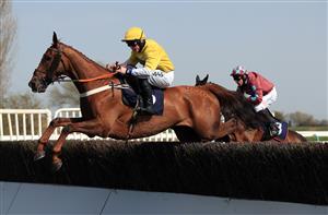 SOUTHWELL, ENGLAND - MARCH 31: Commit Or Quit ridden by Bryan Carver during the Free Tips Daily On attheraces.com Handicap Chase at Southwell Racecourse on March 31, 2021 in Southwell, England. (Photo by Mike Egerton-Pool/Getty Images)