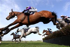 SOUTHWELL, ENGLAND - MARCH 31: General Custard ridden by Fergus Gregory in action during The Weatherbys nhstallions.co.uk Handicap Hurdle at Southwell Racecourse on March 31, 2021 in Southwell, England. (Photo by Mike Egerton-Pool/Getty Images)