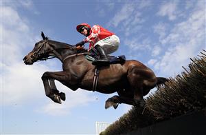 SOUTHWELL, ENGLAND - MARCH 31: Get Back Get Back ridden by Bryan Carver during the Download The At The Races App Novices' Hurdle at Southwell Racecourse on March 31, 2021 in Southwell, England. (Photo by Mike Egerton-Pool/Getty Images)